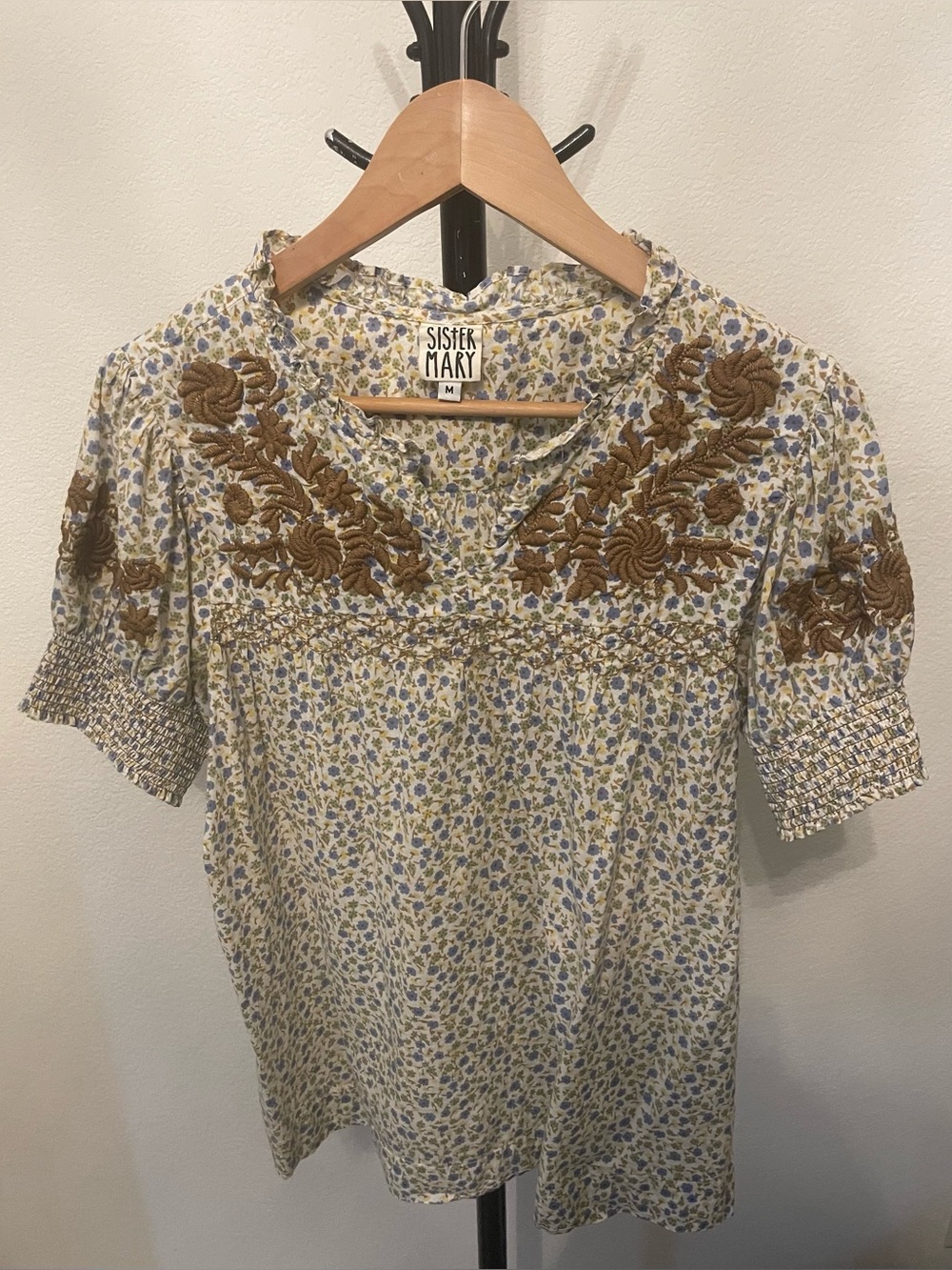 Sister Mary - Floral Embroidered Peasant Blouse - size medium